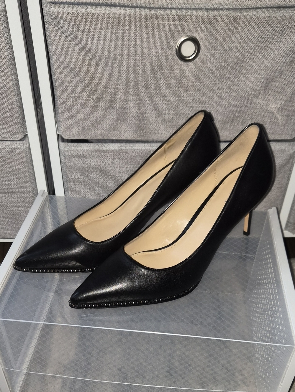 Coach Black Pointed Leather Pumps with Studded Toe